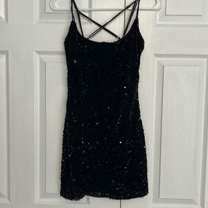Lucy in the Sky black velvet sequin dress, stretch, size small